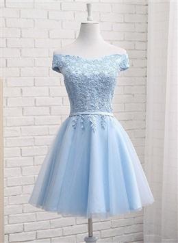 Picture of Pretty Light Blue Off Shoulder Tulle Party Dresses, Blue Homecoming Dress